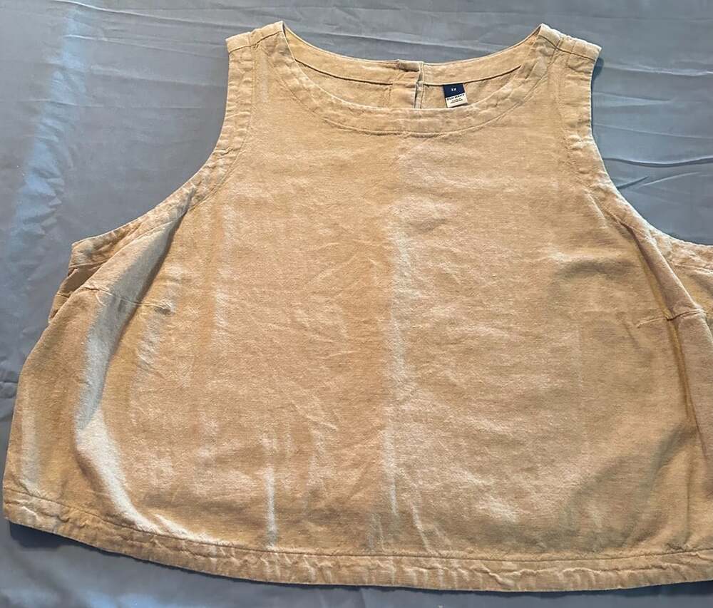 Old Navy Linen-Blend Tank Top Size 3X Tan High-Neck Button-Back